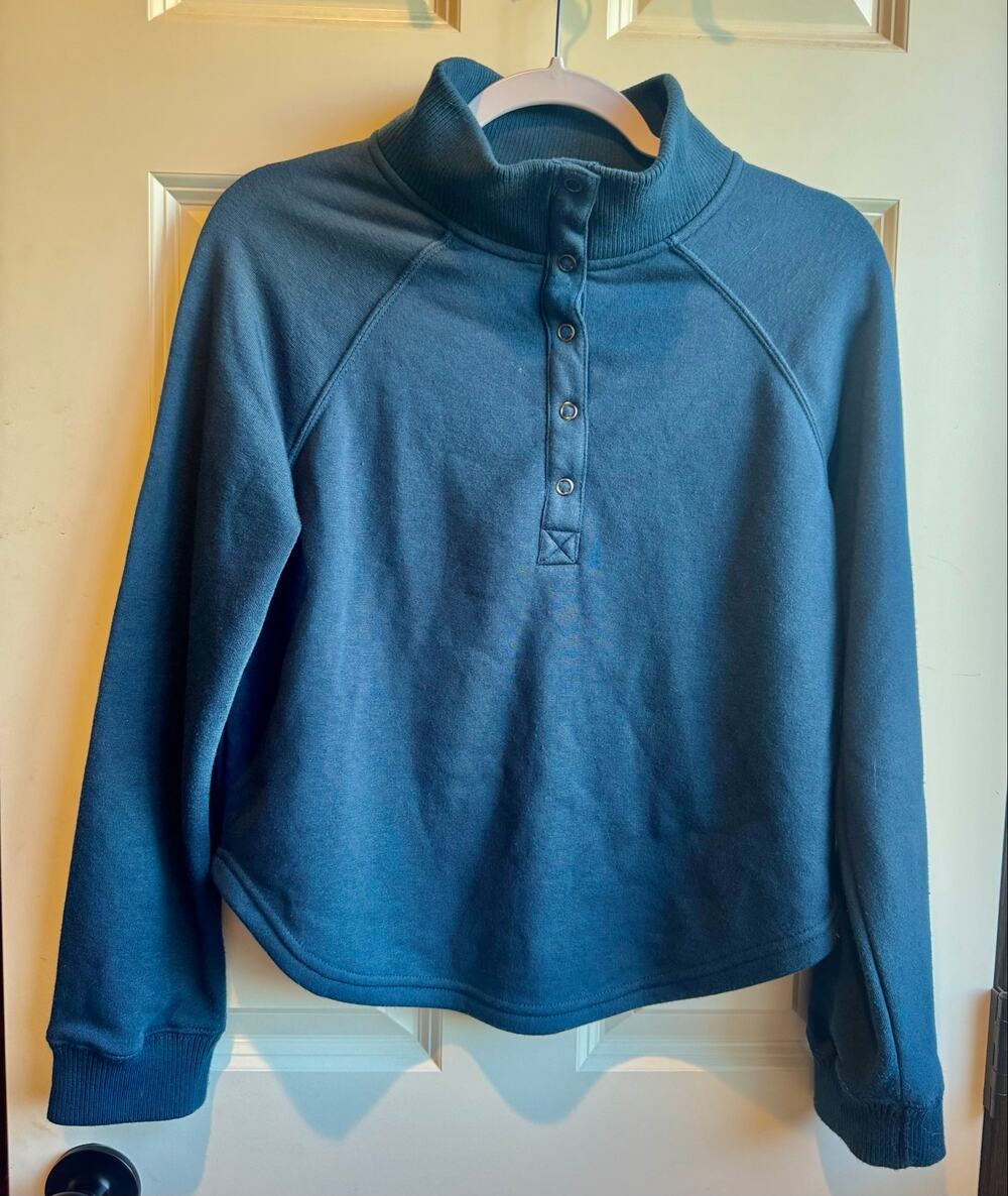 Cupio Womens Slate Blue Snap Button Mock Neck Pullover Sweatshirt Size M